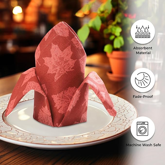 Urban Villa Cloth Napkins Harvest Leaves Dinner Napkins Set of 12 20X20 100% Cotton Absorbent Washable Durable Reusable Cloth Napkins Ideal for Farmhouse Party Thanksgiving Harvest Fall Dinner Napkins