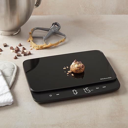 KitchenAid KQ917 High Capacity Glass Surface Digital Kitchen and Food Scale, 30 Pound Capacity and Precision, Grams, Ounces, Pounds, Fluid Ounces & Milliliters, LED, Tare Function, Black