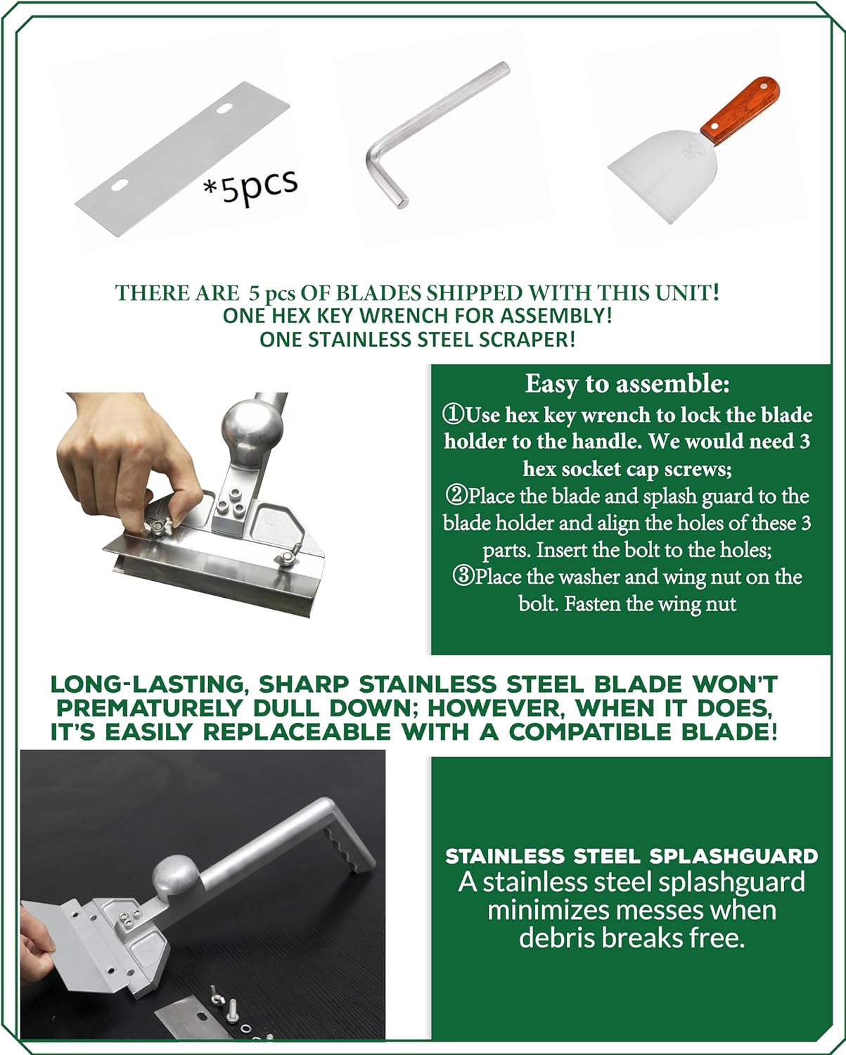 Grill Scraper Heavy Duty Griddle Scraper Set with Replacement Blades Flat Top Grill Accessories Griddle Cleaning Kit for Restaurants,Diners, Outdoor Grill Cleaning