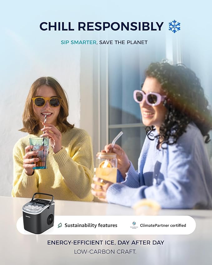 EUHOMY Countertop Ice Maker Machine with Handle, 26lbs in 24Hrs, 9 Ice Cubes Ready in 6 Mins, Auto-Cleaning Portable Ice Maker with Basket and Scoop, for Home/Kitchen/Camping/RV. (Black)