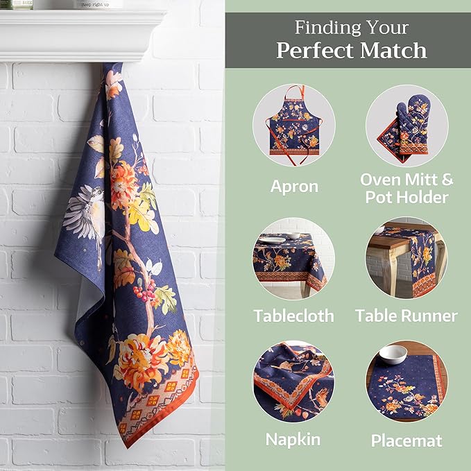 Maison d' Hermine Kitchen Towels Set of 3 100% Cotton 20" x 27.5" Reusable Cloth Tea Dish Towels Absorbent with Hanging Loop for Kitchen Dining Thanksgiving Christmas Decorations (Kelim - Infinity)