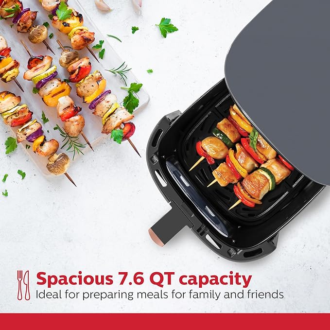 Holstein Housewares 7.6 QT Digital Air Fryer with Viewing Window – Family Size 8-in-1 Touchscreen LED Display, Less Oil Healthy Fry, Bake, Grill, Roast, Dehydrate & Keep Warm