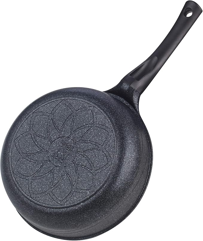 Cook N Home Marble Nonstick Cookware Saute Fry Pan, 8-inch + 9.5-inch, Black