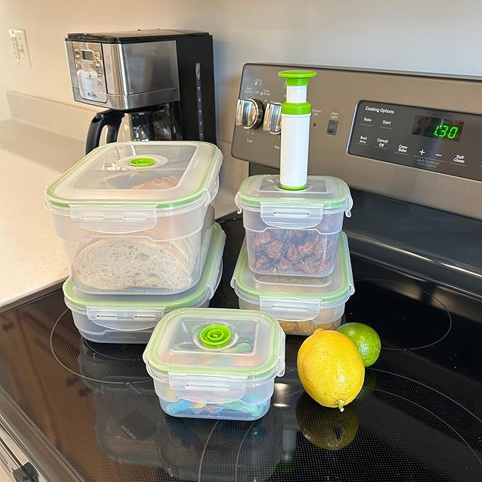 11 piece Vacuum Seal Food Storage Containers with Vacuum Pump, Airtight and Leak Proof, Vacuum Sealed Food Storage Containers, Meal Prep Containers, Keep Food Fresh up to 5 X Longer