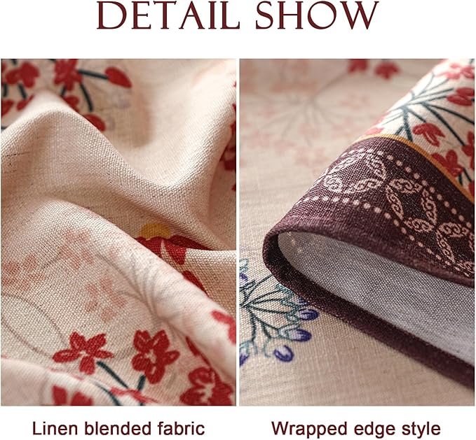 patdrea Designer Floral Linen Table Cloth Durable Breathable Tabletop Cover Dacorative Kitchen Dining Tablecloth for Round Tables for Kitchen Dining Parties,Holiday Christmas,Diameter 67"