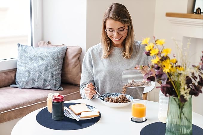 homing Round Faux Leather Placemat and Coaster 4 Packs, Washable Heat Resistant Dining Place Mats, Wipeable Double-Sided Table Mats for Indoor and Outdoor, Diameter 13 and 3.93 inch, Navy