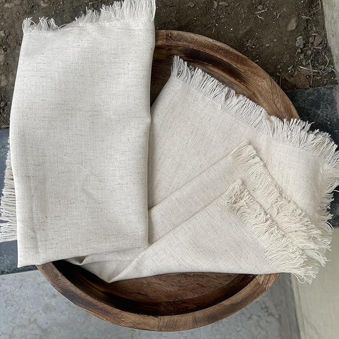 Bedding Craft Linen Flax Cotton Cloth Napkins 18x18 Set of 72 – Natural Fabric with Fringed Corners – Machine Washable Dinner Napkins for Weddings, Baby Showers, Parties & Table Décor (6 Dozen)