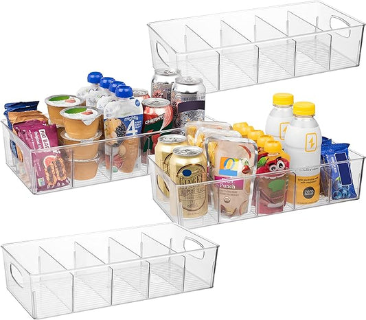ClearSpace Plastic Pantry Organization and Storage Bins with Removable Dividers – 4 Pack XL Perfect Kitchen Organization or Kitchen Storage – Refrigerator Organizer Bins, Cabinet Organizers