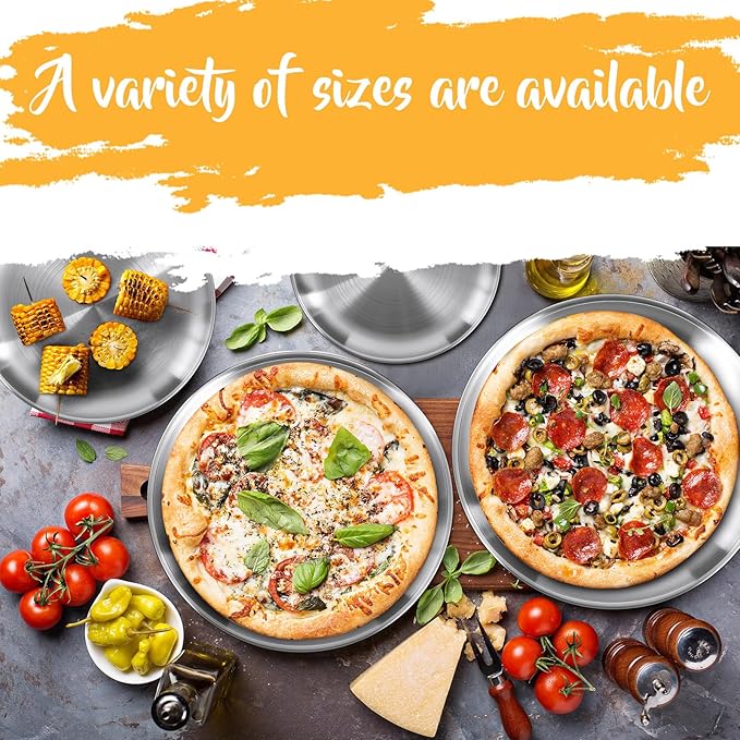 Thenshop 8 Pieces Pizza Pans Bulk Stainless Steel Sets Round Bakeware Pizza Trays for Oven Kitchen Baking Home Restaurant Safe Sturdy Reusable Easy Clean(8 Inch 9 Inch 10 Inch 12 Inch,Silver)