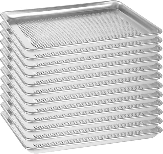 12 Pack Half Size Aluminum Perforated Baking Sheet Pan, 13"×18" Cookie Sheets For Oven in Bakery, Restaurant & Kitchen