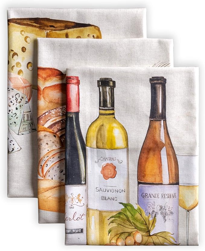 Maison d' Hermine Kitchen Towels Set of 3 100% Cotton 27.50" x 20" Reusable Cloth Tea Dish Towels Absorbent with Hanging Loop for Kitchen, Home, Dining, Cocktail Parties Spring/Summer (Terroir)