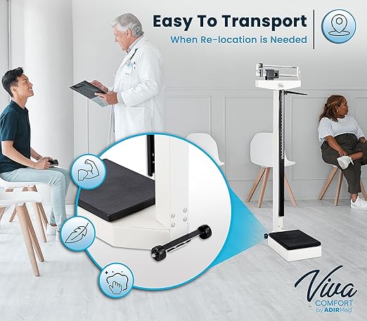 AdirMed Mechanical Physician Scale with Height Rod - Manual Measuring Scale - Eye-Level Display Dual Reading Die-Cast Beam with Two Sliding Weights & Retractable Height Rod