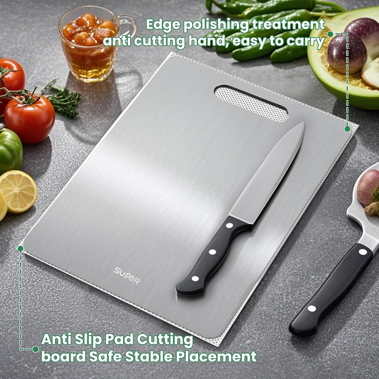 3 Pack Titanium Cutting Board,-100% Pure Titanium Cutting Boards For Kitche,Easy to clean, Double-sided food-grade Cutting Board For Cutting Meats, Fruits And Vegetables,M+L+XL