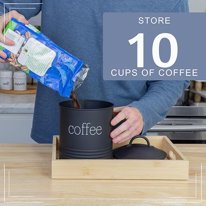AuldHome Design Enamelware Black Coffee Canister; Modern Farmhouse Style Coffee Storage for Kitchen
