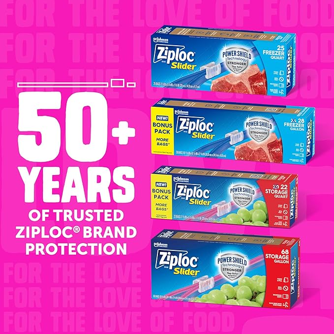 Ziploc Gallon Food Storage Slider Bags, Power Shield Technology for More Durability, 68 Count