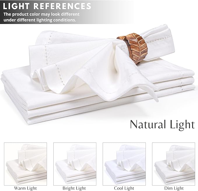 Decorative Cloth dinner Napkins With Hemstitched-Flax Cotton -White color,20x20,Wedding / Cocktails Napkins, Mitered Corners,Machine Washable, Set of12