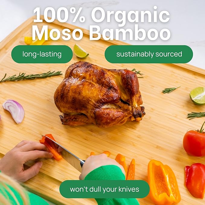 GREENER CHEF 24 Inch 2XL Extra Large Bamboo Cutting Boards for Kitchen, Stove Top Butcher Block, Extra Large Wooden Carving Board for Meat, Veggies, Charcuterie Board with Deep Juice Grooves