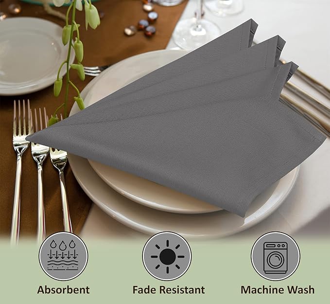 Ruvanti Cloth Napkin Set of 12, 18x18 Inch Soft & Absorbent Cotton Enrich Dinner Napkins for Hotel, Wedding Parties, Napkin-Everyday -Charcoal Grey