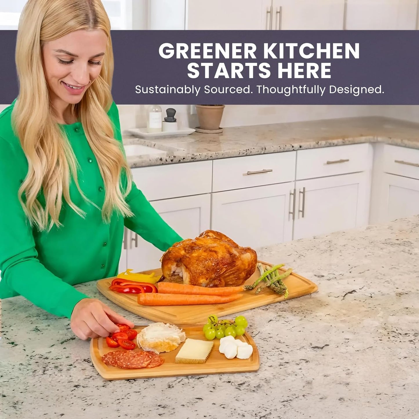 Extra Large Bamboo Cutting Board Set of 2 – Wood Cutting Boards for Kitchen with Glue-Free Surface™ & Juice Groove – Non-Toxic Wooden Chopping Boards, FSC-Certified, Durable Carving Boards