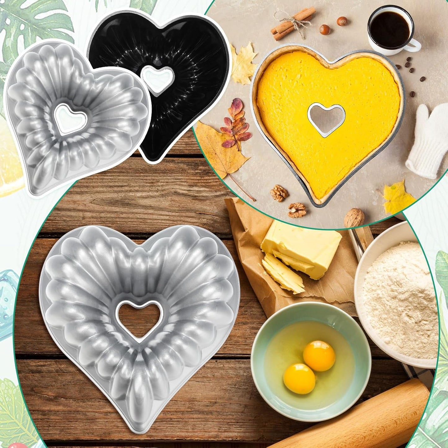 Layhit 2 Pcs 10 Inches Heart Shaped Fluted Cake Pan Aluminum Heart Cake pan Non Stick Oven Baking Mold for Birthday Wedding Family Party Kitchen Accessories (Silver)