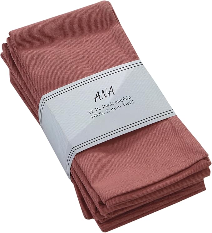 ANA Cloth Napkins Set of 12 (17.5x17.5) inch 100% Cotton Dinner Napkin Washable Hotel Quality Reusable Kitchen & Table Linen for Fall Thanksgiving Family Dinners Weddings & Everyday Use - Blush
