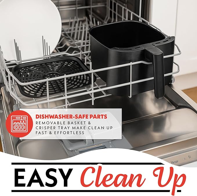 Gourmia Air Fryer - 7 Qt Large Capacity, FryForce 360º, Digital Display with 12 Presets, Roast, Bake, Broil, Dehydrate, Dishwasher Safe Accessories, Black