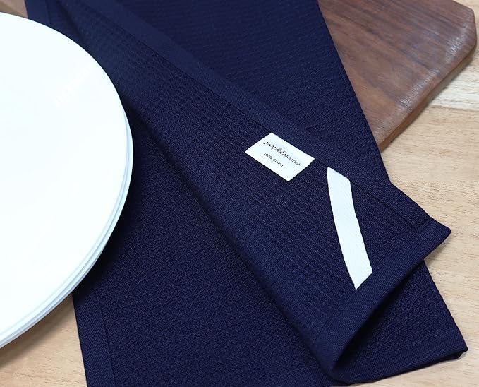 PurpleEssences Waffle Weave Kitchen Towel, 100% Cotton, 15x25 Inches, with Hanging Loop Ultra Soft Absorbent Quick Drying Dish Cloth, Tea and Hand Towels, 6 Pack - Christmas Holiday Winter - Navy Blue
