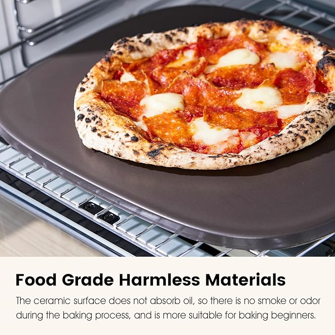 Pizza Stone, Unique Shape 12" x 11" x 0.47" Pizza Stones for Oven Grill BBQ, Heavy Duty Ceramic Coating Baking Stone for Pizza & Bread, Innovative Irregular Design Grilling Stone (Black)