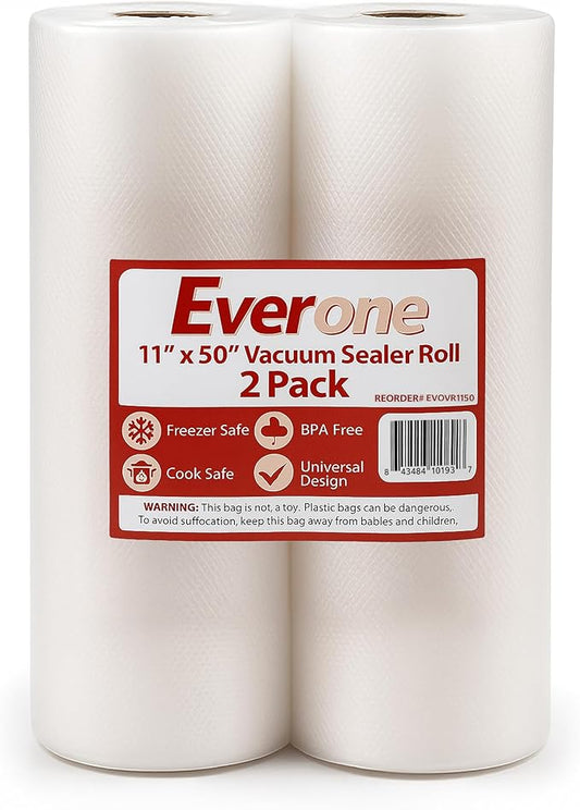 Vacuum Sealer Bags Roll 11" x 50' for Food Saver and Sous Vide, BPA Free, Heavy Duty Commercial Grade Food Storage Bags for Meal Prep and Boil Safe Use, 2 Count (100 FT)