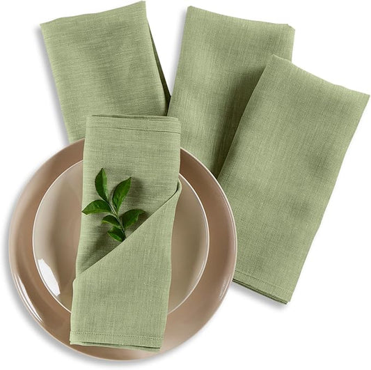 Solino Home Linen Cloth Napkins Set of 4-100% Pure Linen Chambray Olive Dinner Napkins 20 x 20 Inch for Fall, Autumn, Thanksgiving, Christmas - Athena, Handcrafted and Machine Washable