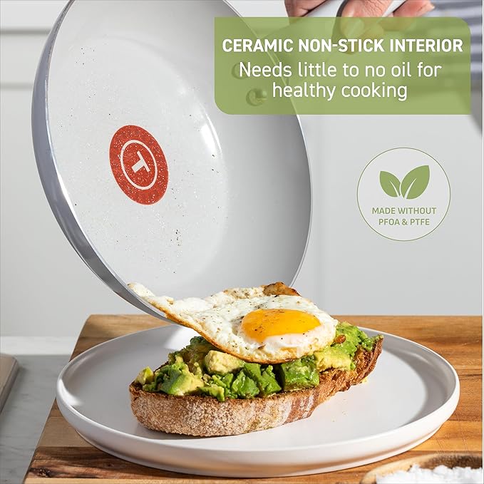 T-fal Refresh Ceramic Nonstick Saute Frying Pan with Lid 5 Qt, Oven Safe to 350°F Cookware, Stay-Cool Handle Skillet, Ceramic Pots and Pans, Moon Grey