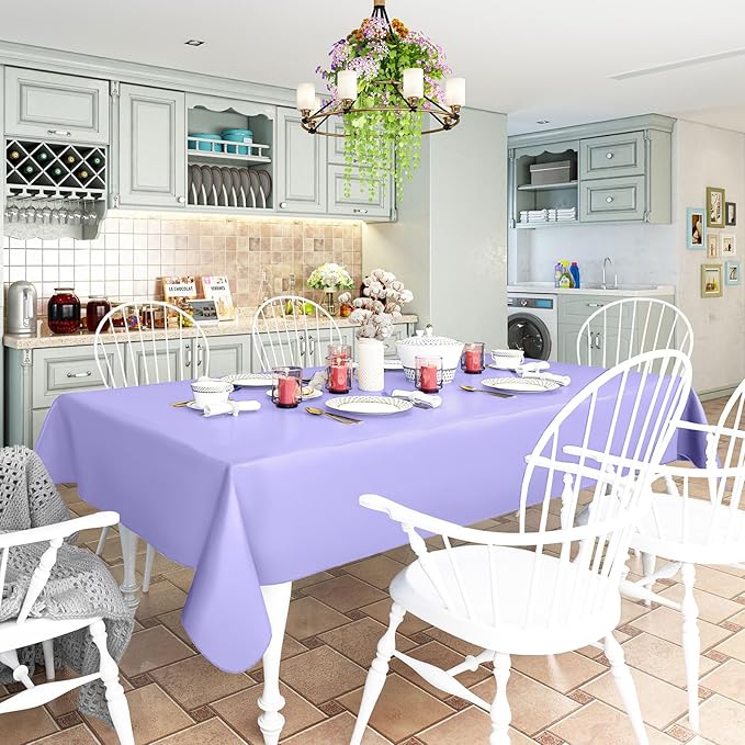homing Rectangle Vinyl Tablecloth, Waterproof Spillproof Plastic Flannel Backed Table Cloth, Wipe Clean Table Cover for Dining, Buffet Parties and Camping (Lavender, 52" x 70")