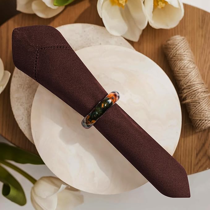 Bedding Craft Cotton Cloth Dinner Napkins Set of 12 – 18x18 Hot Chocolate with Frayed Fringe – Machine Washable Fabric Napkins for Weddings, Baby Showers, Parties & Everyday Dining