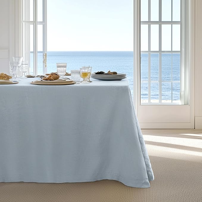 Linen World Blue Linen Tablecloth - 100% French Linen Table Cloth 120" x 60" Inch,Washable Rectangular Tablecloth for Dining,Outdoor,Weddings and Restaurants,Decorative Valentine Easter - Mist Blue