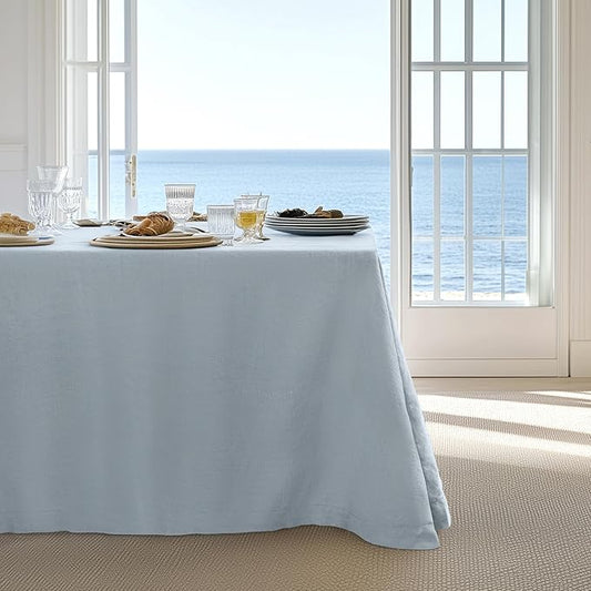 Linen World Blue Linen Tablecloth - 100% French Linen Table Cloth 120" x 60" Inch,Washable Rectangular Tablecloth for Dining,Outdoor,Weddings and Restaurants,Decorative Valentine Easter - Mist Blue