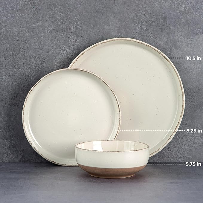 AmorArc 24 Pieces Ceramic Dinnerware Sets for 8, Handpainted Stoneware Plates and Bowls Set with Rustic Terracotta Underside, Scratch Resistant Dishes Set, Dishwasher & Microwave Safe