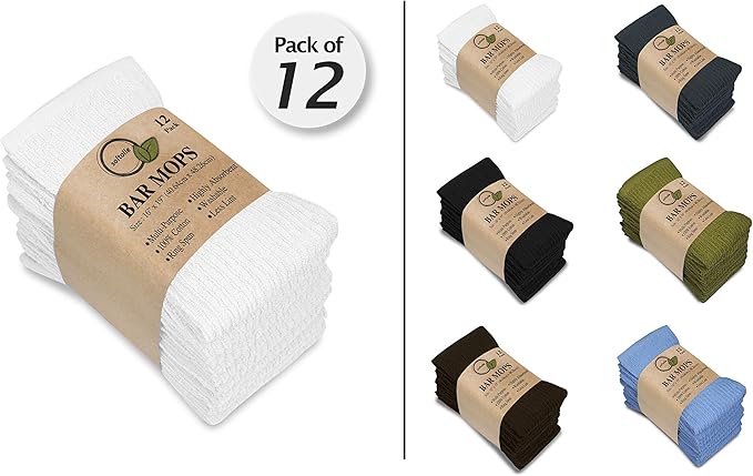 Softolle Bar Mop Towels, Pack of 12-16x19 Inches - 100% Cotton Super Absorbent Towels, Multi-Purpose for Home and Bar Cleaning (White)