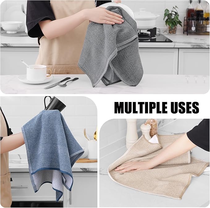 Homaxy Premium Kitchen Towels(18”x 28”, 12 Pack), Large Cotton Kitchen Hand Towels, Flat and Terry Dish Towels, 380 GSM Highly Absorbent Tea Towel Set with Hanging Loop, Multicolor