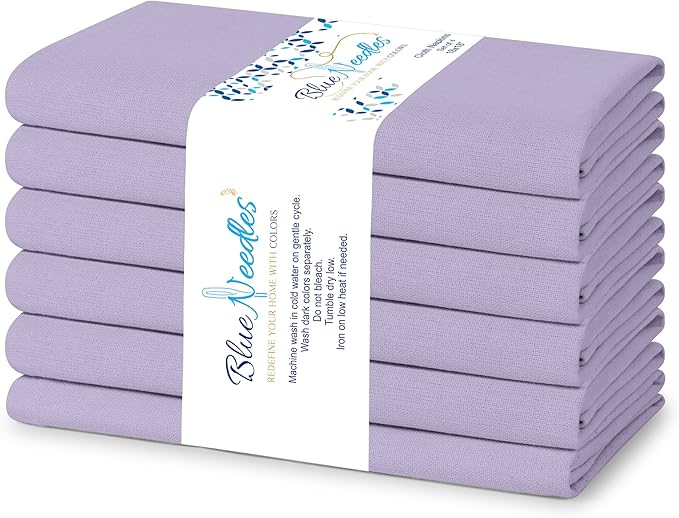 Blue Needles Solid Cloth Napkins Set of 6 Lavender 100% Cotton Dinner Napkins 18x18 inches - Soft, Reusable, Absorbent & Washable Fall Thanksgiving Linen, Ideal for Events, Parties & Everyday Use