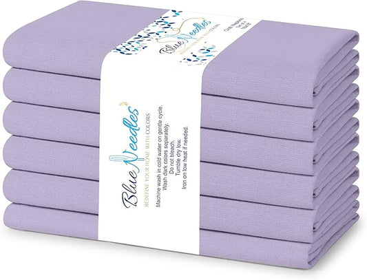 Blue Needles Solid Cloth Napkins Set of 6 Lavender 100% Cotton Dinner Napkins 18x18 inches - Soft, Reusable, Absorbent & Washable Fall Thanksgiving Linen, Ideal for Events, Parties & Everyday Use