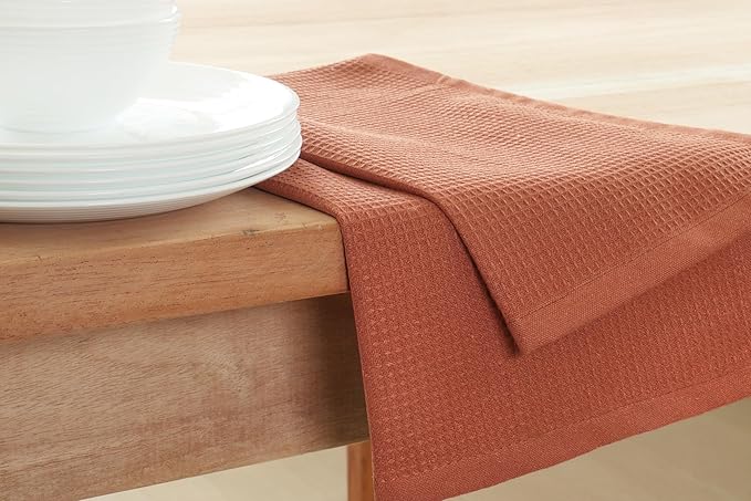 PurpleEssences Rust Waffle Weave Kitchen Towel, 100% Cotton, 15x25 Inches, with Hanging Loop Ultra Soft Absorbent Quick Drying Dish Cloth, Tea and Hand Towels, 6 Pack - Christmas Holiday Winter - Rust