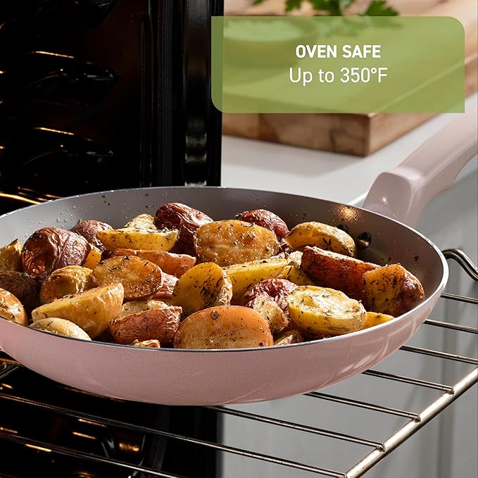 T-Fal Refresh Ceramic Frying Pans Nonstick 12 Inch Skillet, Oven Safe to 350°F, Cookware with Stay-Cool Handle, Dusty Rose