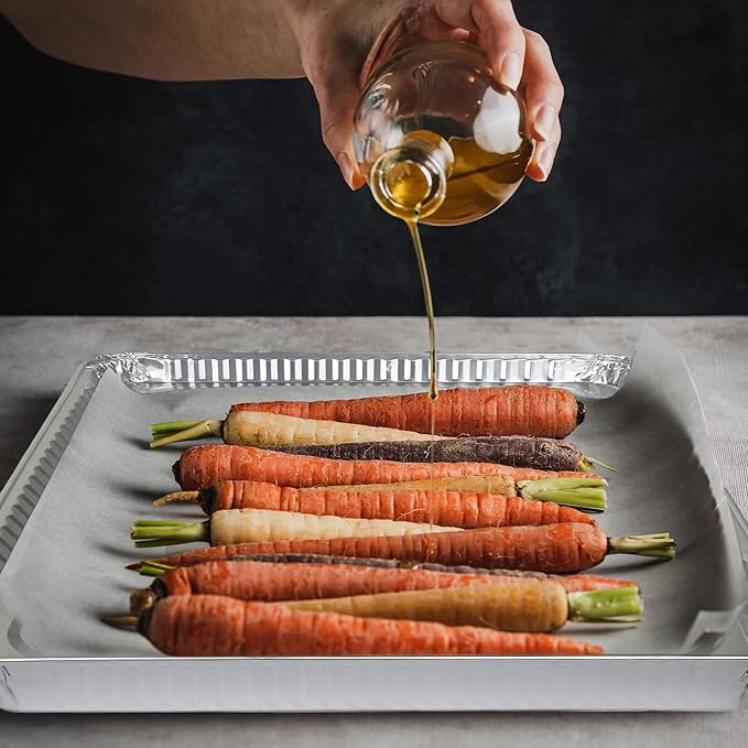 PLASTICPRO Aluminum Pans 100 Pack Disposable Cookie Sheets 13 x 17 Baking Pans Premium Quality Heavy Duty Sheet Pans