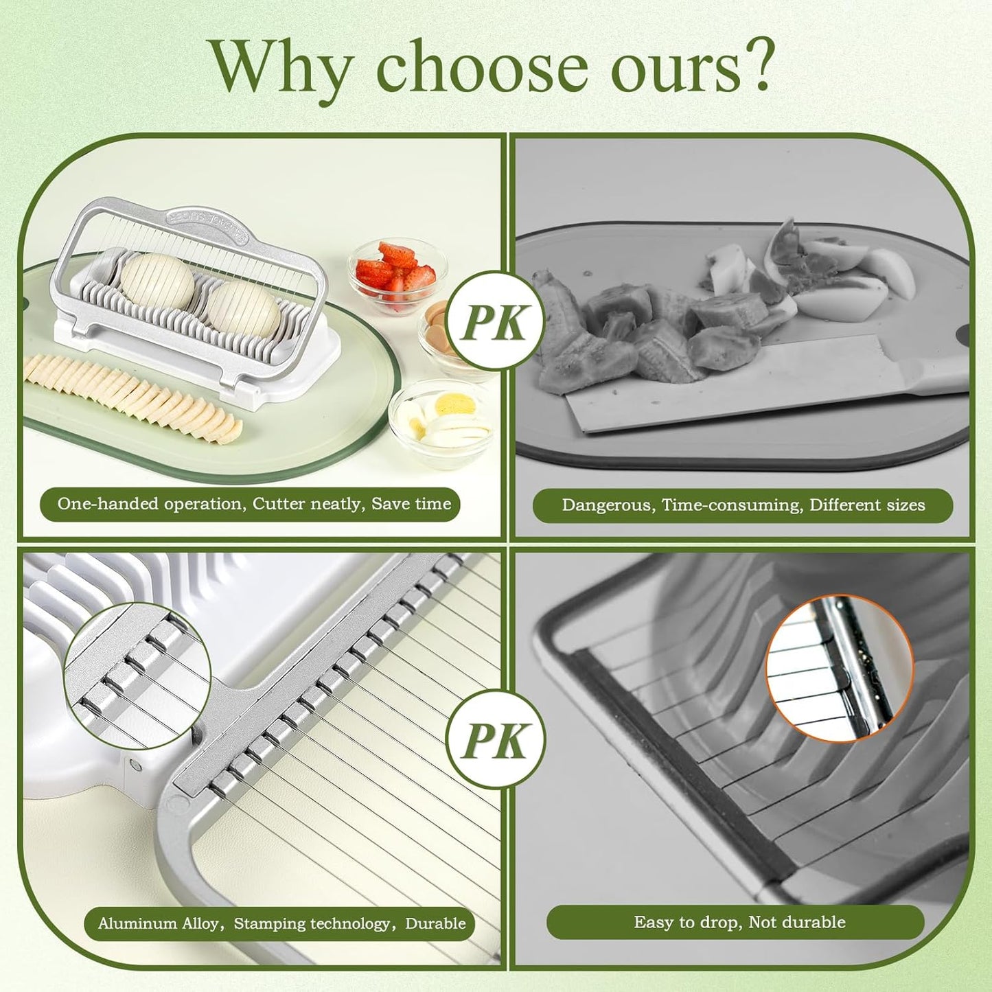 Larger Egg Slicer for Hard Boiled Eggs Banana Slicer, Aluminium & Stainless Steel Wires Strawberry slicer Multipurpose Heavy Duty Dishwasher Safe Banana Cutter slicer