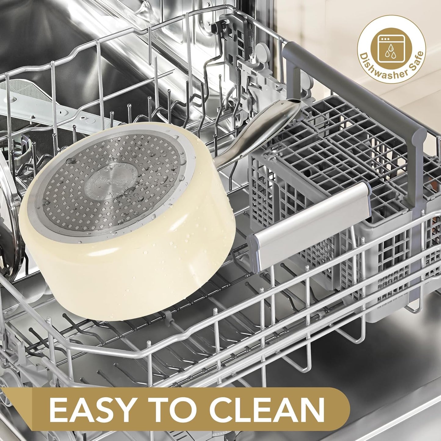 MICHELANGELO 3 Quart Saucepan with Lid - Non Toxic Sauce Pan with Nonstick Ceramic Coating, Scratch-Resistant, Induction Saucepan Suitable for All Stovetops, Beige