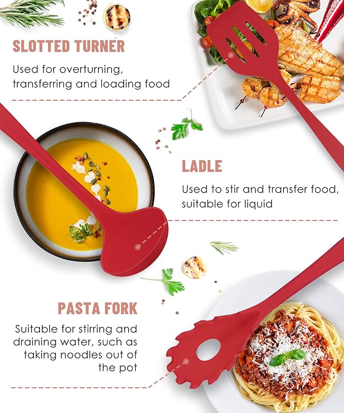 Kitchen Utensils Set-12 Pieces Silicone Cooking Utensils Set (Dishwasher Safe) 392°F Heat Resistant Spatula Set, Nonstick Cookware