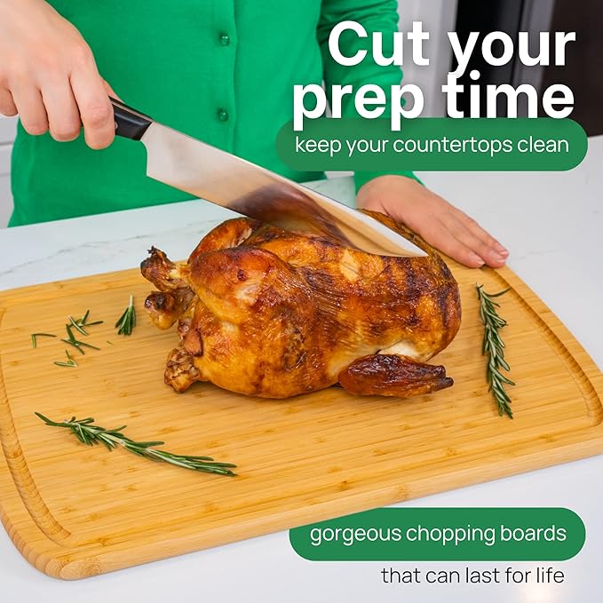 GREENER CHEF 18 Inch Extra Large Bamboo Cutting Board with Lifetime Replacements - Organic Wooden Butcher Block, XL Chopping Board for Kitchen, Meat, Vegetables, and Food Prep