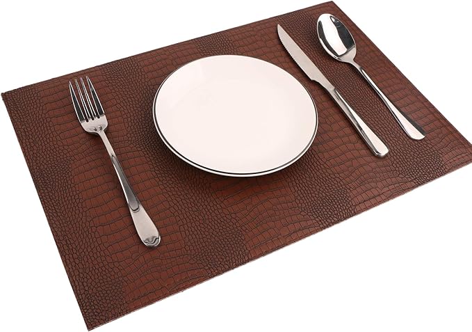 Set of 8 Faux Leather Placemats, PU Table Mats, Waterproof, Stain Resistant, Heat Resistant, Non-Slip Easy to Clean for Kitchen Dining Table, Conference Table, Brown