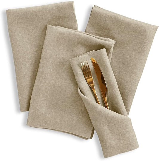 Solino Home Linen Napkins Set of 4-100% Pure Linen Vintage Khaki Dinner Napkins Cloth 20 x 20 Inch for Fall, Autumn, Thanksgiving - Fete, Handcrafted and Machine Washable