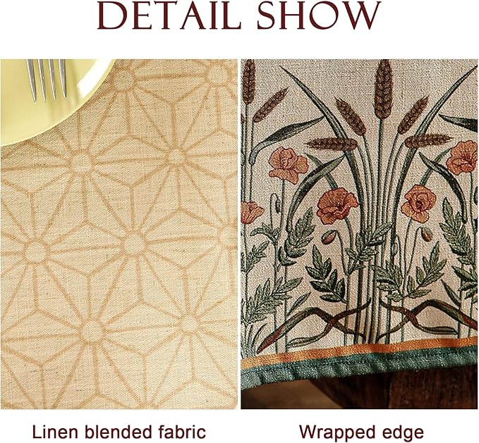 patdrea Floral Linen Table Cloth Durable Breathable Tabletop Cover Decorative Kitchen Dining Tablecloth for Rectangular Square Tables for Parties,Holiday,Christmas,55"*71"